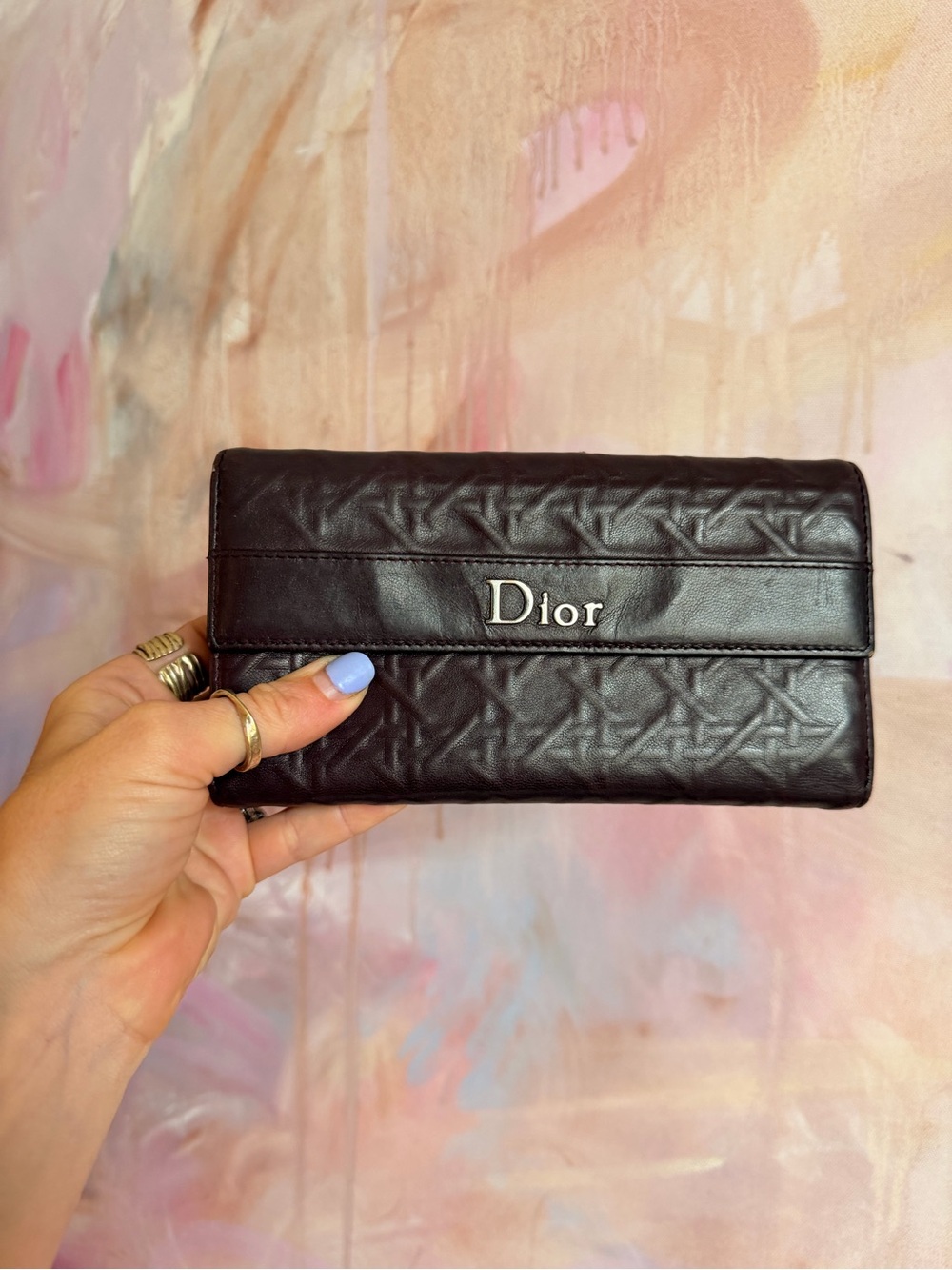 Dior Quilted Leather Continental Wallet - Deep Brown with Silver Logo